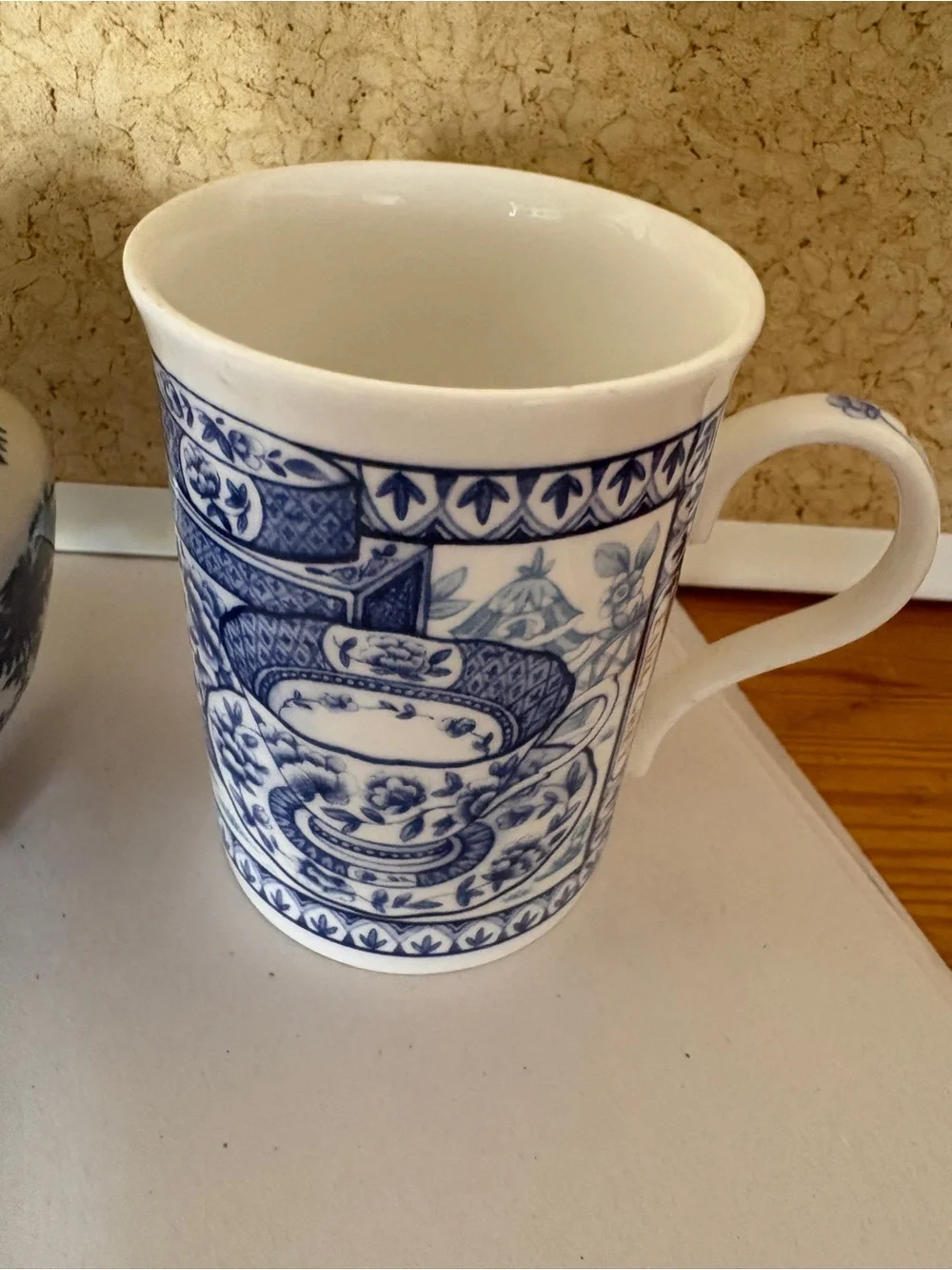 Vintage Blue and White Porcelain Teapot with Handle